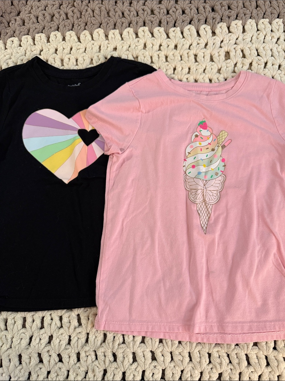 Cat & Jack Pink Ice Cream Graphic Tee and black wirh Pastel Heart Accent